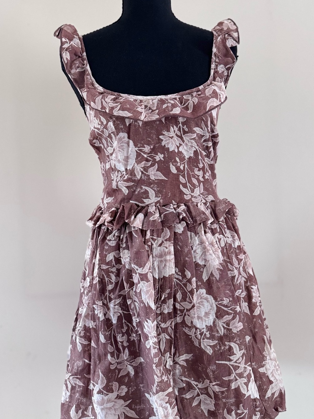 And Now This Mauve Floral Ruffle Sundress with White Floral Print